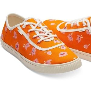 TOMS Floral Orange Ortholite Sneakers - EUC!